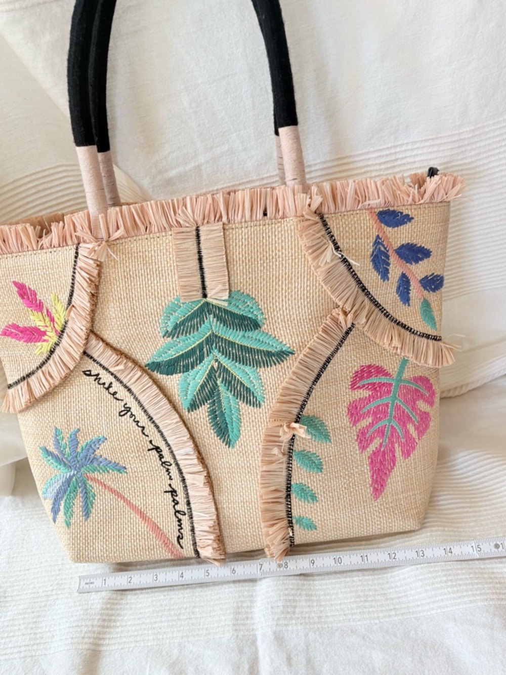 Stella & Dot Antibes Straw and Raffia Tote
Bag Embroidered Shake Your Palms - Picture 6 of 12